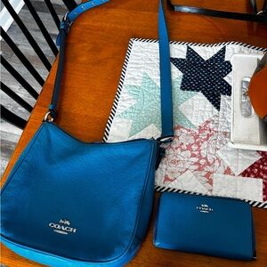 Coach Blue Leather Crossbody Bag and Wallet
